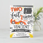 Twee snelle 2e Verjaardagsfeestje Oranje Race Car  Kaart (Staand voorkant)