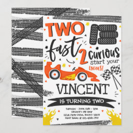 Twee snelle 2e Verjaardagsfeestje Oranje Race Car  Kaart
