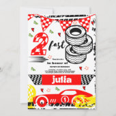 Twee snelle 2e verjaardagsfeestje rode race auto p kaart (Voorkant)