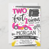 Twee snelle 2e verjaardagsfeestje roze raceauto fe kaart (Voorkant)