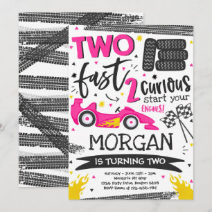 Twee snelle 2e verjaardagsfeestje roze raceauto fe kaart