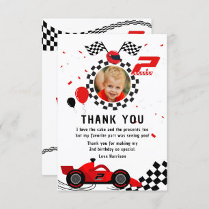 Twee snelle 2e verjaardagskinderen Cute rode racea Bedankkaart