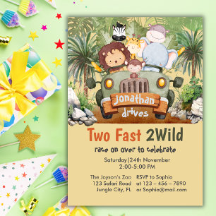 Twee snelle 2Wild Safari dieren auto 2e verjaardag Kaart
