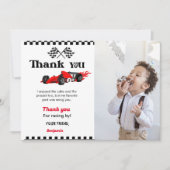 Twee snelle auto race boybirthday party dank u kaa kaart (Voorkant)