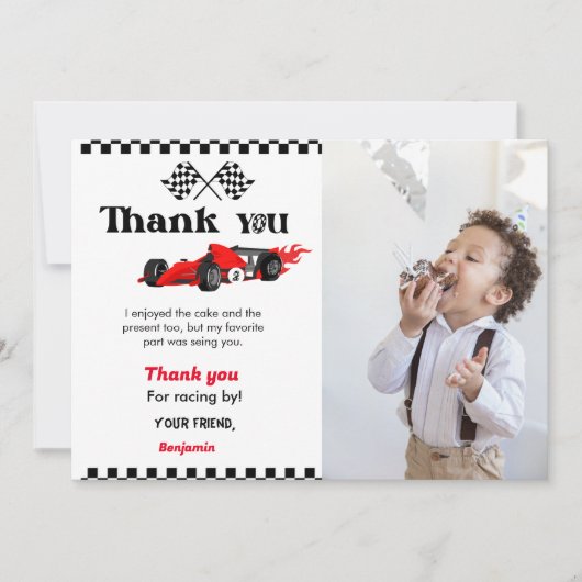 Twee snelle auto race boybirthday party dank u kaa kaart (Voorkant)