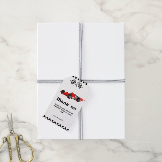 Twee snelle auto race jongen 2e verjaardag dank u cadeaulabel (Met Touw)