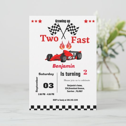 Twee snelle auto race Jongen 2e verjaardagsfeest Kaart (Staand voorkant)