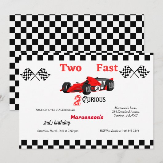 Twee snelle autojongens op de tweede verjaardag kaart (Voorkant / Achterkant)