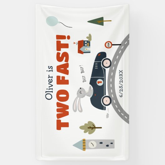 Twee snelle auto's 2e verjaardag banner (Verticaal)