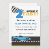 Twee snelle blauw-razenkar-feest opgroeien kaart (Voorkant / Achterkant)