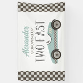 Twee snelle blauwe race auto 2e verjaardag banner (Verticaal)
