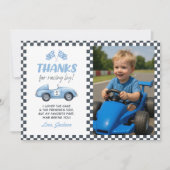 Twee snelle blauwe race auto 2e verjaardag foto bedankkaart (Voorkant)