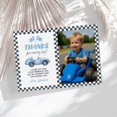 Twee snelle blauwe race auto 2e verjaardag foto bedankkaart