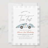 Twee snelle blauwe race auto jongen 2e verjaardag kaart (Voorkant)