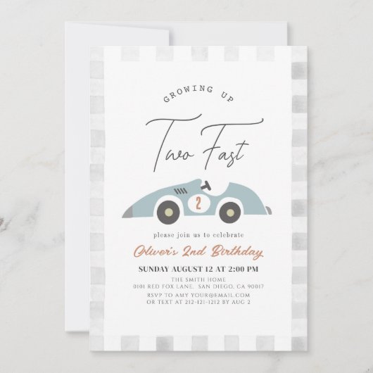 Twee snelle blauwe race auto jongen 2e verjaardag kaart (Voorkant)