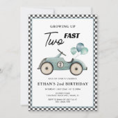 Twee snelle blauwe race auto jongens 2e verjaardag kaart (Voorkant)