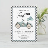 Twee snelle blauwe race auto jongens 2e verjaardag kaart (Staand voorkant)