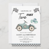 Twee snelle blauwe race auto jongens 2e verjaardag kaart (Voorkant)