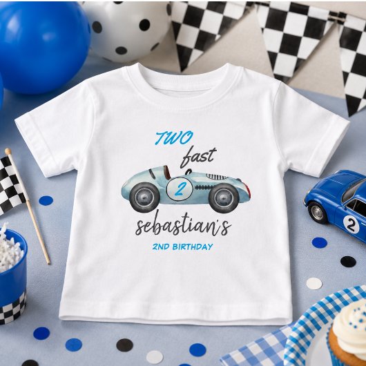 Twee snelle blauwe raceauto 2e verjaardagsuitnodig