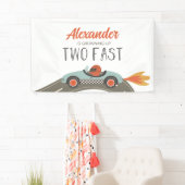 Twee snelle blauwe raceautoverjaardag spandoek (Insitu)