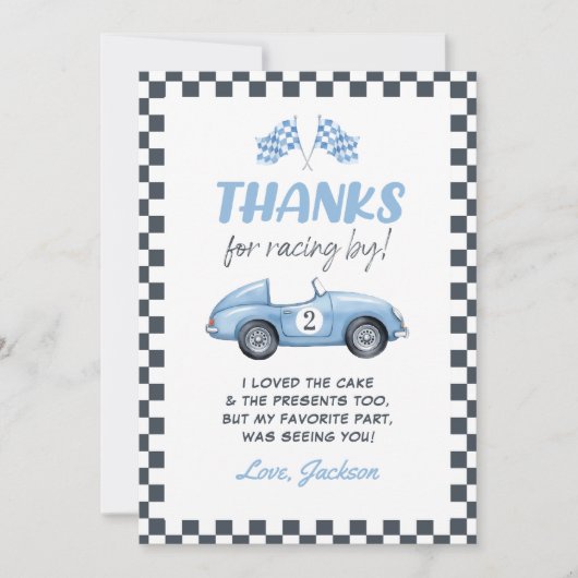 Twee snelle blauwe ritten tweede verjaardag bedankkaart (Voorkant)