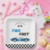 Twee snelle  Blue Race Car Boy Verjaardag Papieren Bordje (Feest)