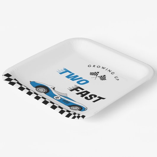 Twee snelle  Blue Race Car Boy Verjaardag Papieren Bordje (Gebogen)