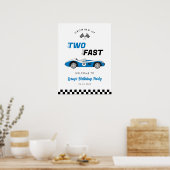 Twee snelle  Blue Race Car Verjaardag Welkom Poster (Keuken)