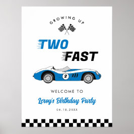 Twee snelle Blue Race Car Verjaardag Welkom Poster