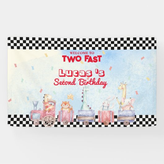 Twee snelle Dieren safari Racing Trein 2e HBD Part Spandoek (Horizontaal)