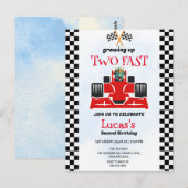 Twee snelle dinosaurus race auto 2e verjaardag par briefkaart (Voorkant / Achterkant)