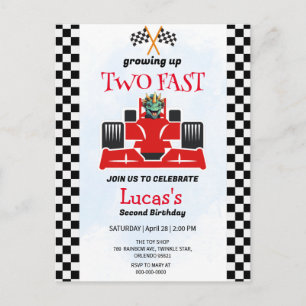 Twee snelle dinosaurus race auto 2e verjaardag par briefkaart