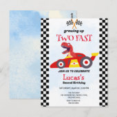 Twee snelle dinosaurus race auto 2e verjaardag par briefkaart (Voorkant / Achterkant)