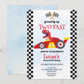 Twee snelle dinosaurus race auto 2e verjaardag par kaart (Voorkant / Achterkant)