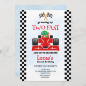 Twee snelle dinosaurus race auto 2e verjaardag par kaart (Voorkant / Achterkant)