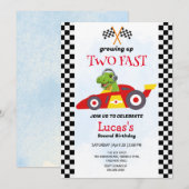 Twee snelle dinosaurus race auto 2e verjaardag par kaart (Voorkant / Achterkant)