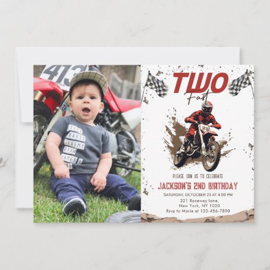 Twee snelle Dirt Bike Avontuur 2e verjaardagsfoto Kaart (Voorkant)