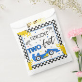 Twee snelle geboorte-feest-blauw-razenkar-2e verja bedankzakje (Gezegeld)