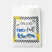 Twee snelle geboorte-feest-blauw-razenkar-2e verja bedankzakje (Voorkant)