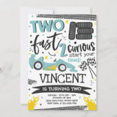 Twee snelle geboorte-feest-blauw-razenkar-2e verja kaart (Voorkant)