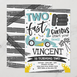 Twee snelle geboorte-feest-blauw-razenkar-2e verja kaart