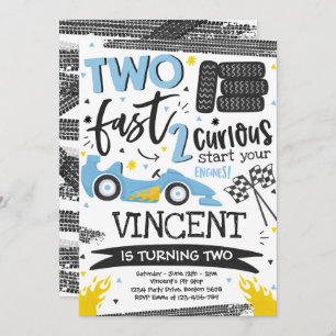 Twee snelle geboorte-feest-blauw-razenkar-2e verja kaart