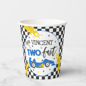 Twee snelle geboorte-feest-blauw-razenkar-2e verja papieren bekers (Voorkant)