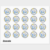 Twee snelle geboorte-feest-blauw-razenkar-2e verja ronde sticker (Vel)