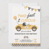 Twee snelle gele raceauto 2e verjaardagsfeestje kaart (Voorkant)