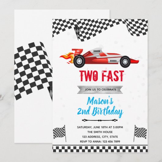 Twee snelle jarig Uitnodiging (Voorkant / Achterkant)