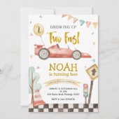 Twee snelle jongen tweede verjaardag racen uitnodi kaart (Voorkant)