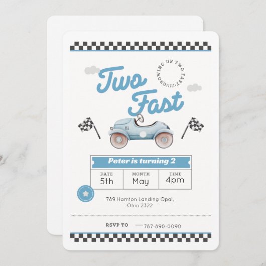 Twee snelle jongens verjaardag nodigt uit kaart (Voorkant / Achterkant)