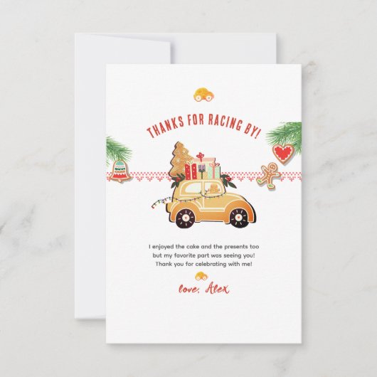 Twee snelle Kerst Gingerbread Auto 2e Verjaardag Bedankkaart (Voorkant)