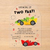 Twee snelle Kinder raceauto's van de tweede verjaa Acryl Uitnodigingen (Voorkant)
